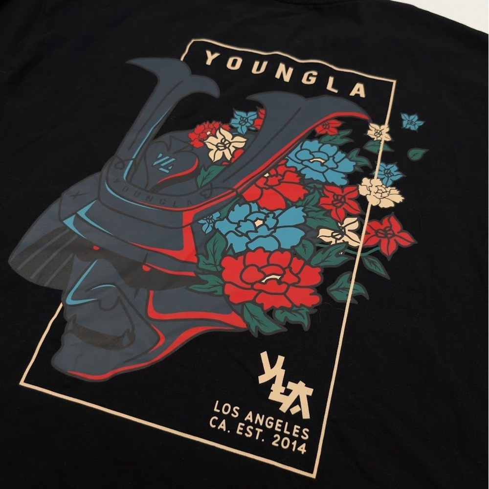 YoungLA 822 Bushido Long Sleeve Shirt Mens Large Samurai‎ Floral Gym Workout